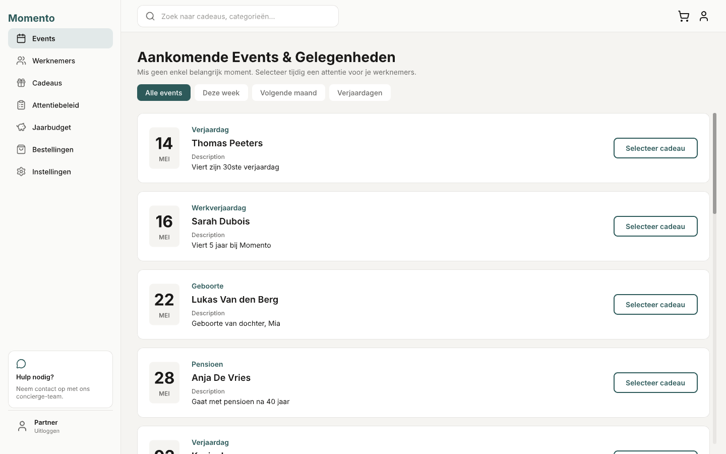 Momento automatische herinneringen kalender